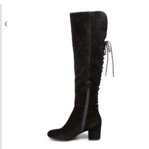 Steve Madden | Hansil Lace-Up, Over the Knee Block Heel Boot, Black Suede, 8M